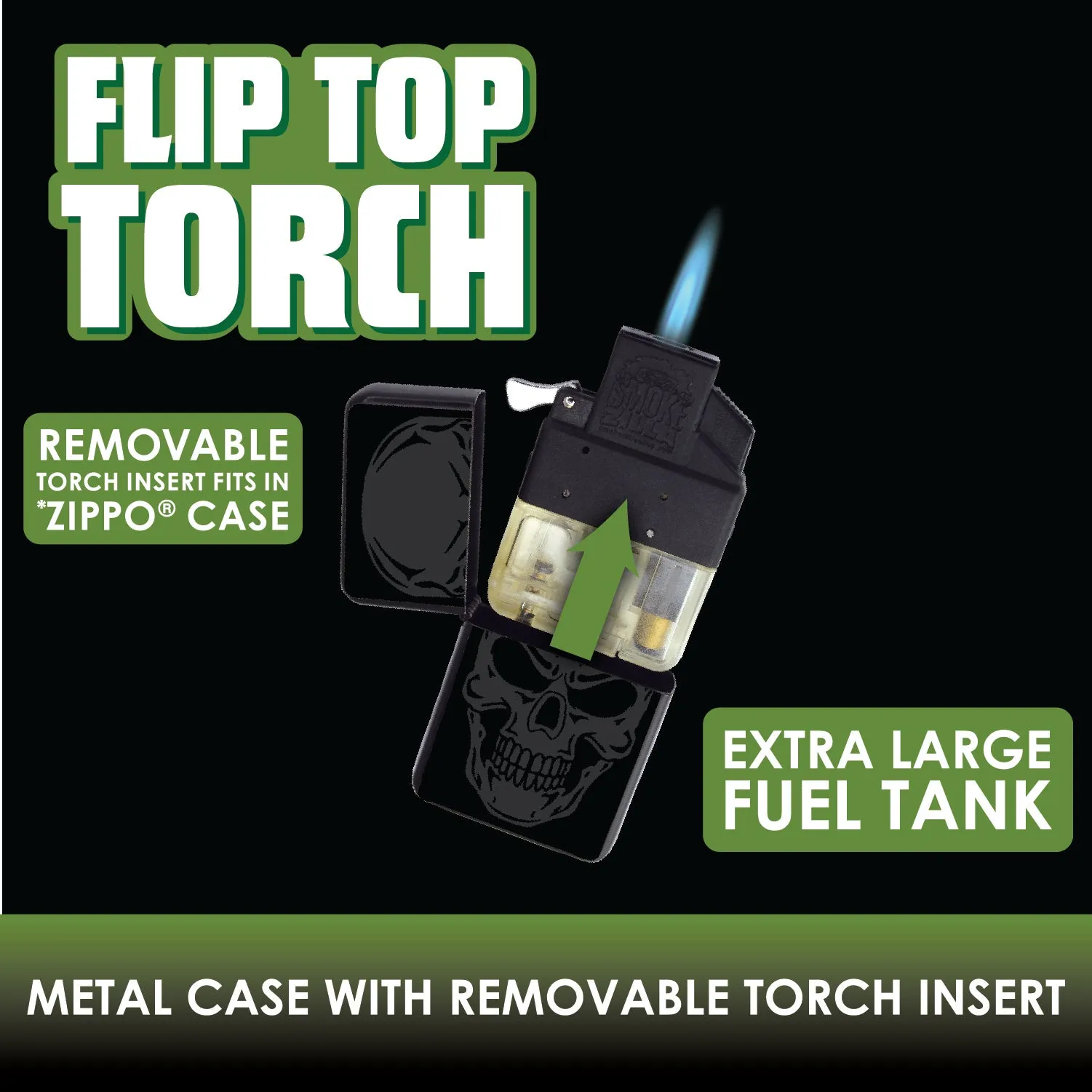 Matte Black Flip Torch Lighter - 12 Pieces Per Retail Ready Display 22381