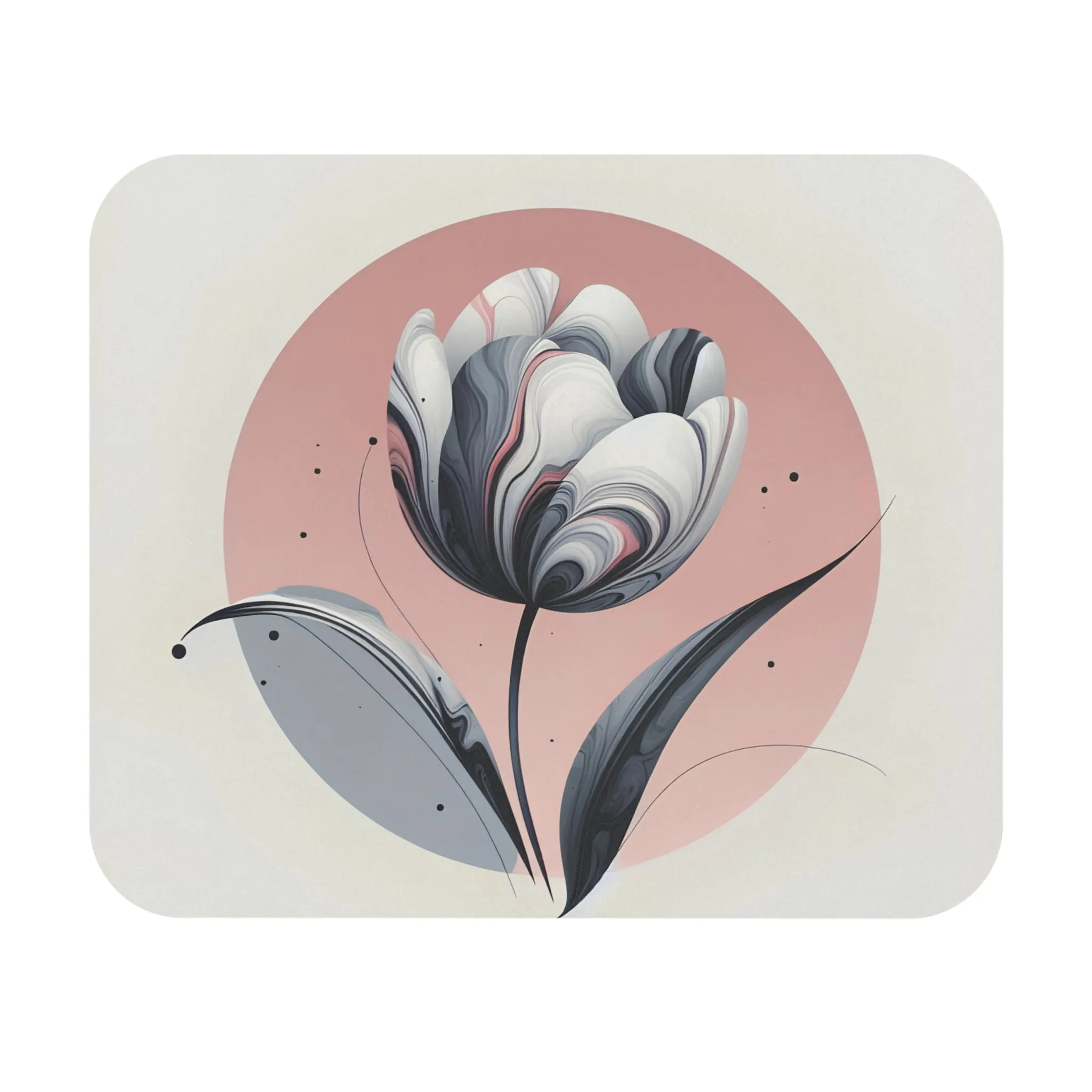 Minimal design of a tulip with marbling pattern Mouse Pad (Rectangle)