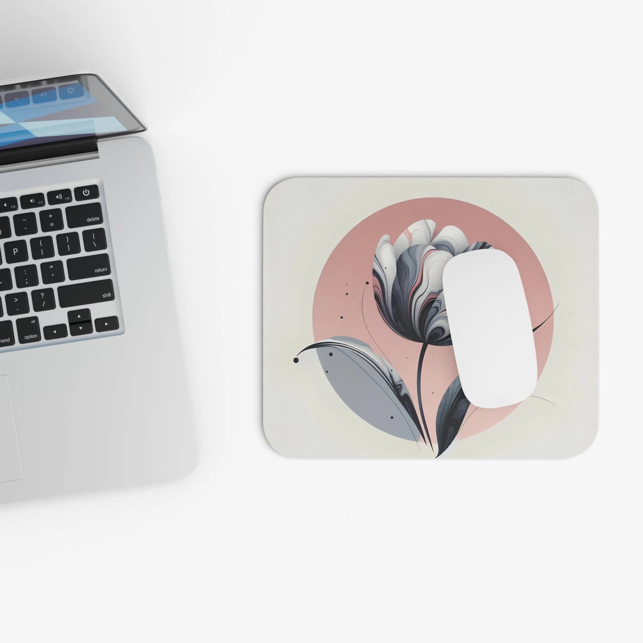 Minimal design of a tulip with marbling pattern Mouse Pad (Rectangle)