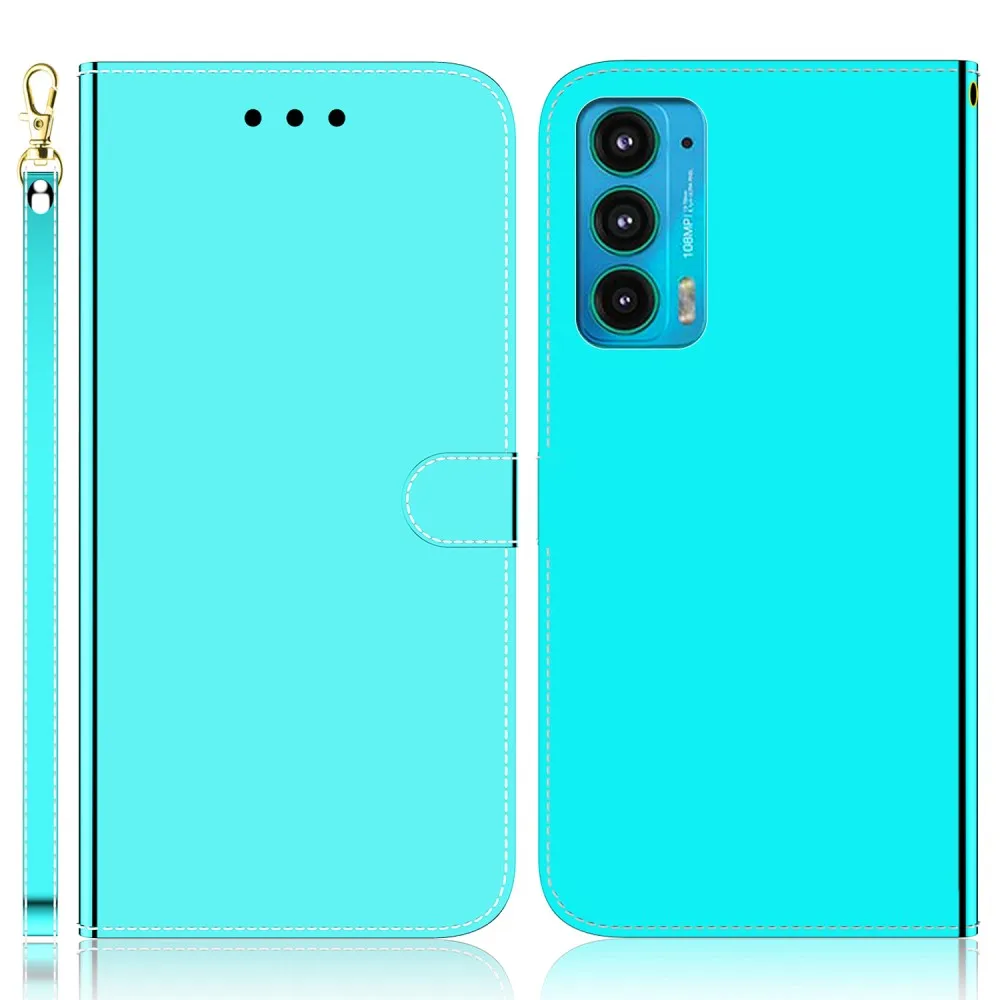 Mirror Motorola Edge (2021) flip case - Cyan