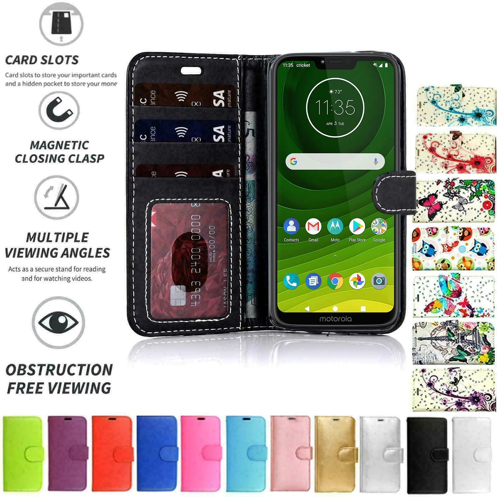 Motorola Moto E Flip Folio Book Wallet Case