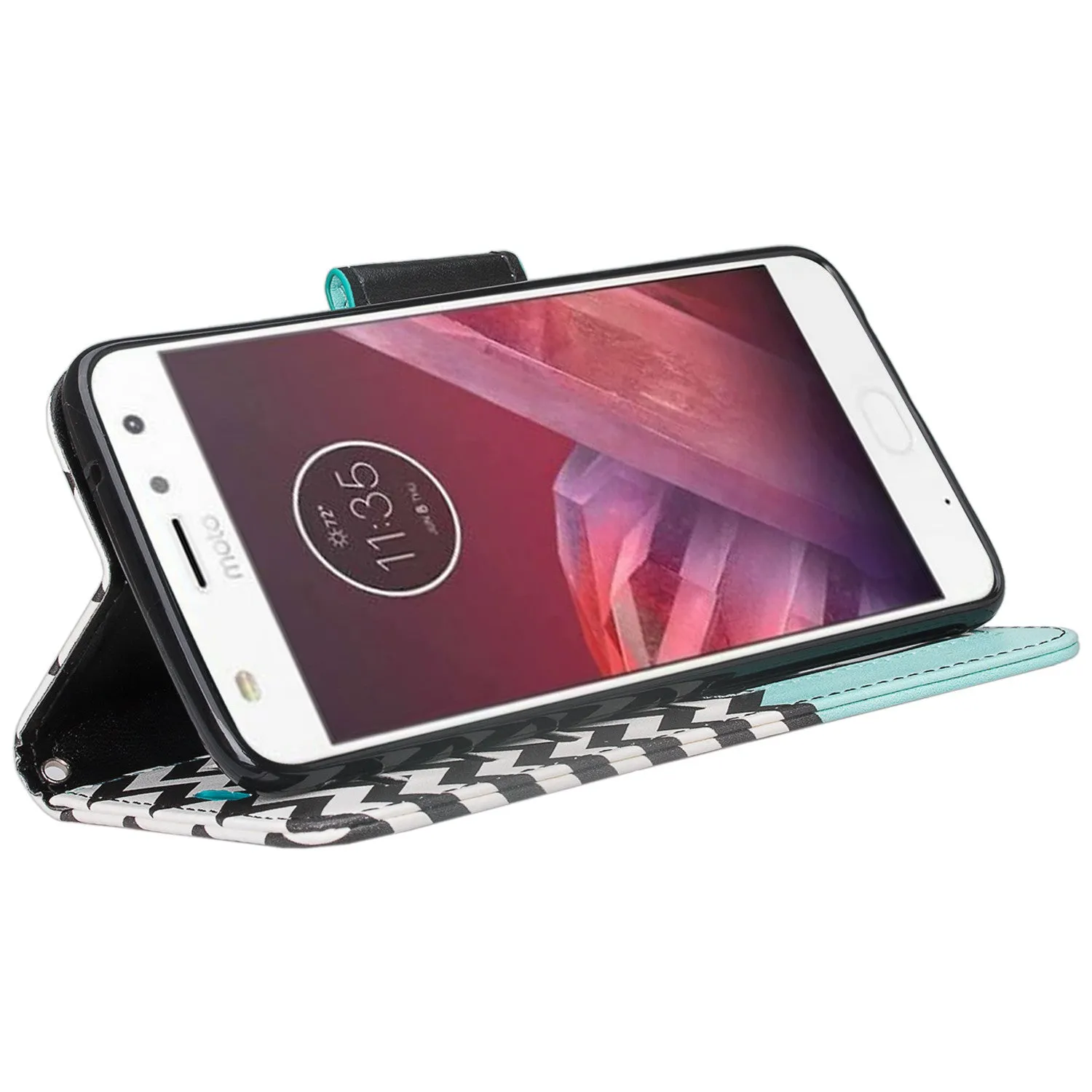 Motorola Moto Z2 Play Case, Moto Z2 Play Wallet Case, Slim Flip Folio [Kickstand] Pu Leather Wallet Case with ID & Card Slots & Pocket   Wrist Strap - Teal Anchor