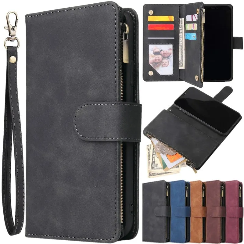 Multi Card Slots Case for iPhone Wallet Case Luxury Zipper Flip Leather Cover