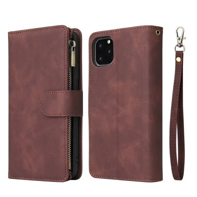 Multi Card Slots Case for iPhone Wallet Case Luxury Zipper Flip Leather Cover