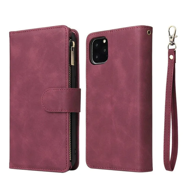 Multi Card Slots Case for iPhone Wallet Case Luxury Zipper Flip Leather Cover