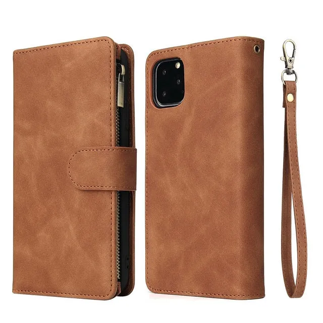 Multi Card Slots Case for iPhone Wallet Case Luxury Zipper Flip Leather Cover