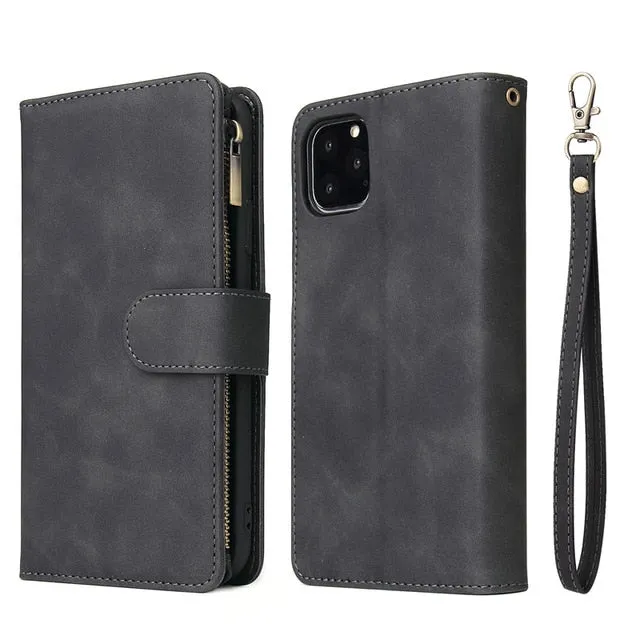 Multi Card Slots Case for iPhone Wallet Case Luxury Zipper Flip Leather Cover