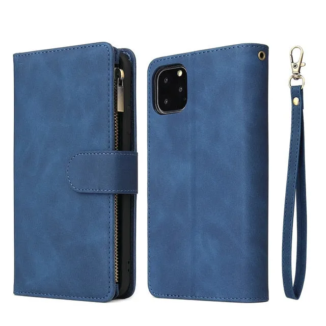 Multi Card Slots Case for iPhone Wallet Case Luxury Zipper Flip Leather Cover