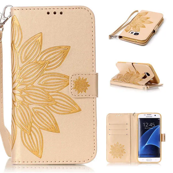 Multi-function Wallet Leather Flip Case For Samsung Galaxy S7 S6 edge S5 S4 Cover Retro Embossed Half Flower Floral Phone Cases