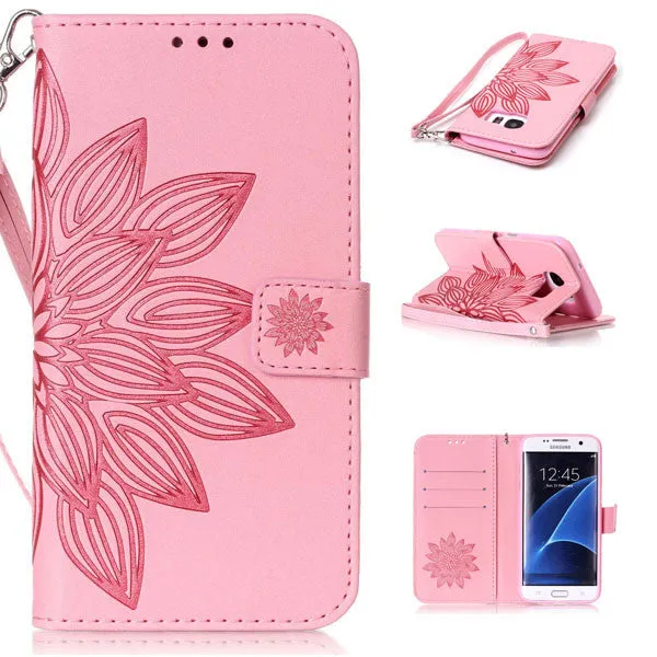 Multi-function Wallet Leather Flip Case For Samsung Galaxy S7 S6 edge S5 S4 Cover Retro Embossed Half Flower Floral Phone Cases