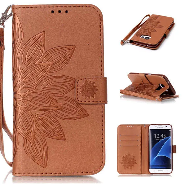 Multi-function Wallet Leather Flip Case For Samsung Galaxy S7 S6 edge S5 S4 Cover Retro Embossed Half Flower Floral Phone Cases