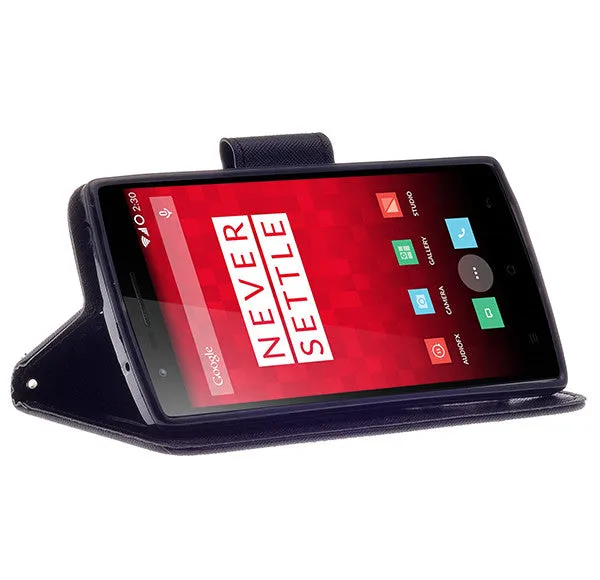 OnePlus One Case, Wrist Strap Flip Folio [Kickstand Feature] Pu Leather Wallet Case with ID & Credit Card Slots - Black