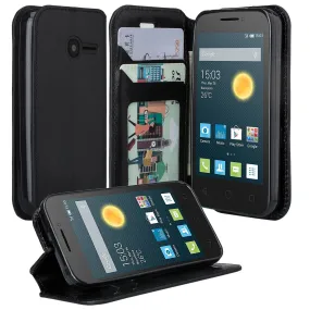 Onetouch Pixi Pulsar Case, Flip Fold [Kickstand Feature] Pu Leather Wallet Case with ID & Credit Card Slots For Alcatel Onetouch Pixi Pulsar - Black