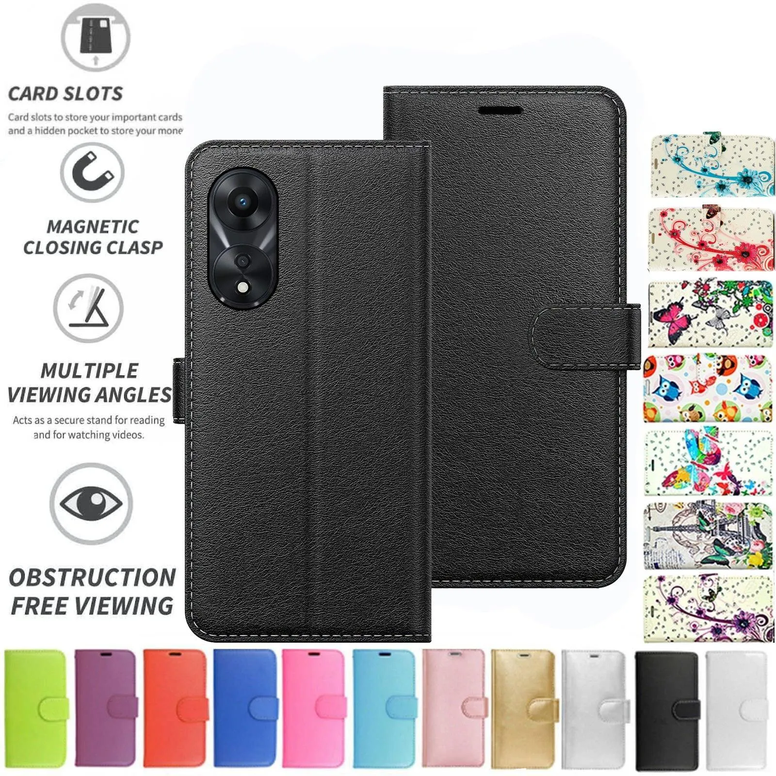 Oppo A78 5G Case Cover Flip Folio Leather Wallet Credit Card Slot