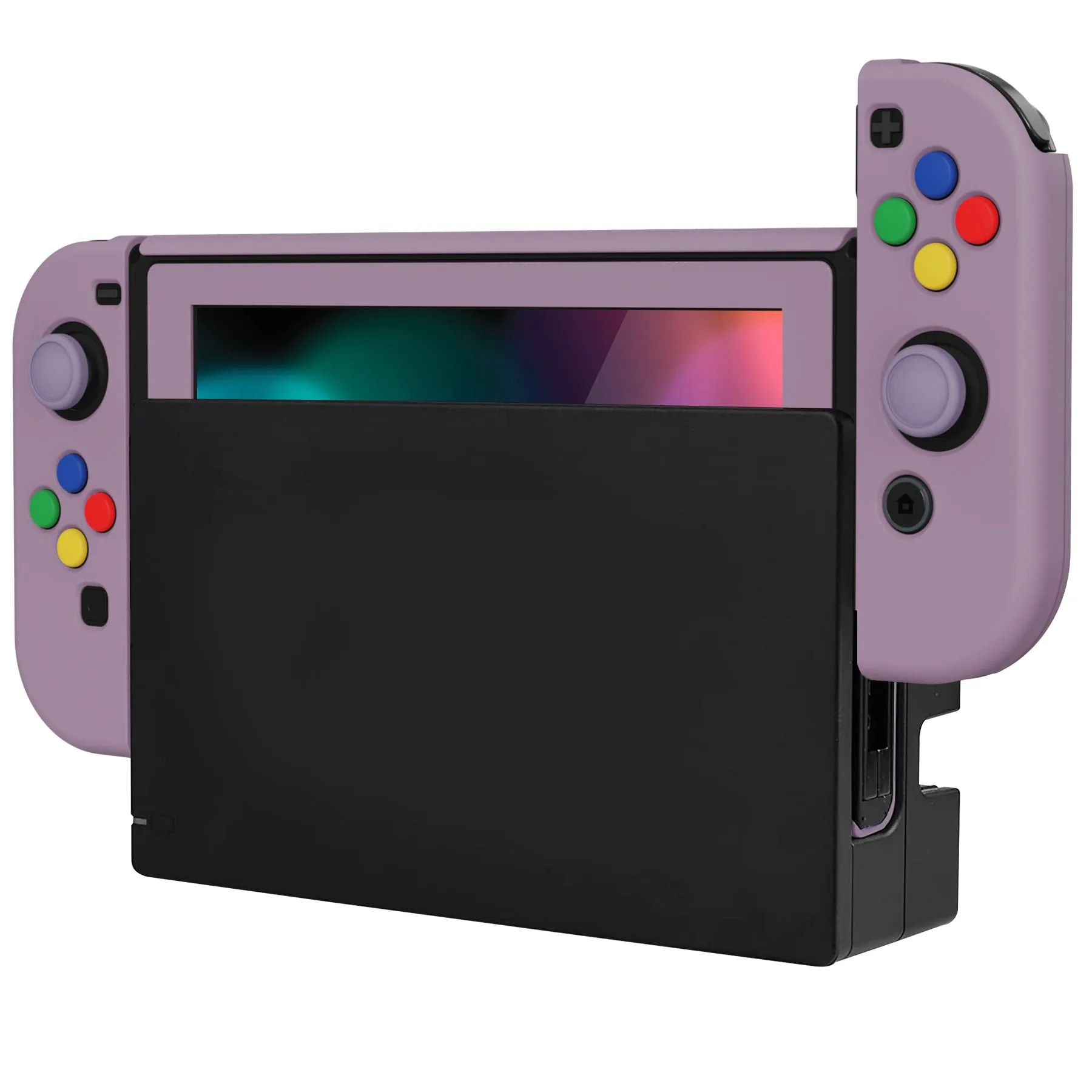 PlayVital AlterGrips Dockable Protective Case Ergonomic Grip Cover for Nintendo Switch, Interchangeable Joycon Cover w/Screen Protector & Thumb Grip Caps & Button Caps - Dark Grayish Violet - TNSYP3006