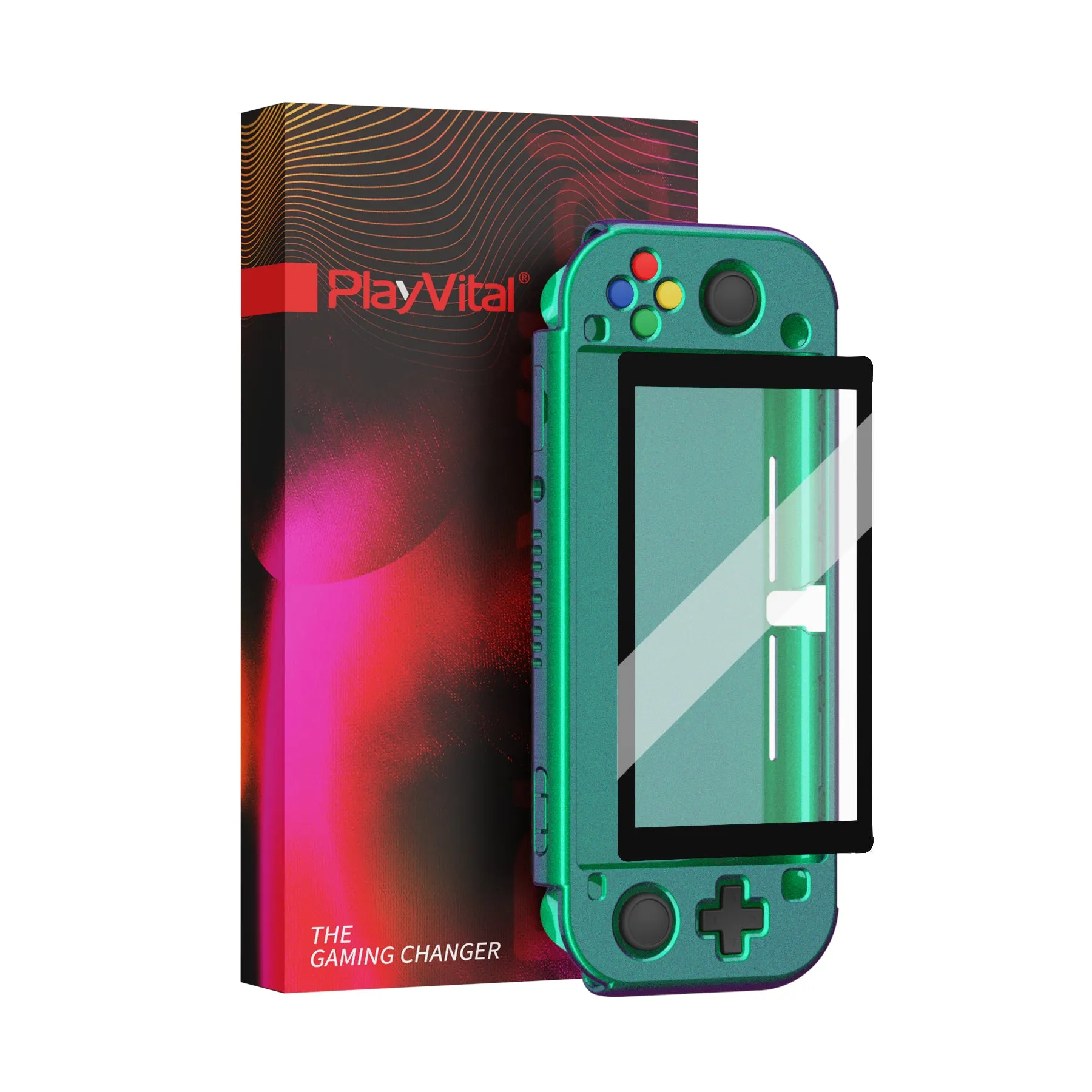 PlayVital Glossy Chameleon Green Purple Customized Protective Case for NS Switch Lite, Hard Cover Protector for NS Switch Lite - 1 x Black Border Tempered Glass Screen Protector Included - YYNLP002