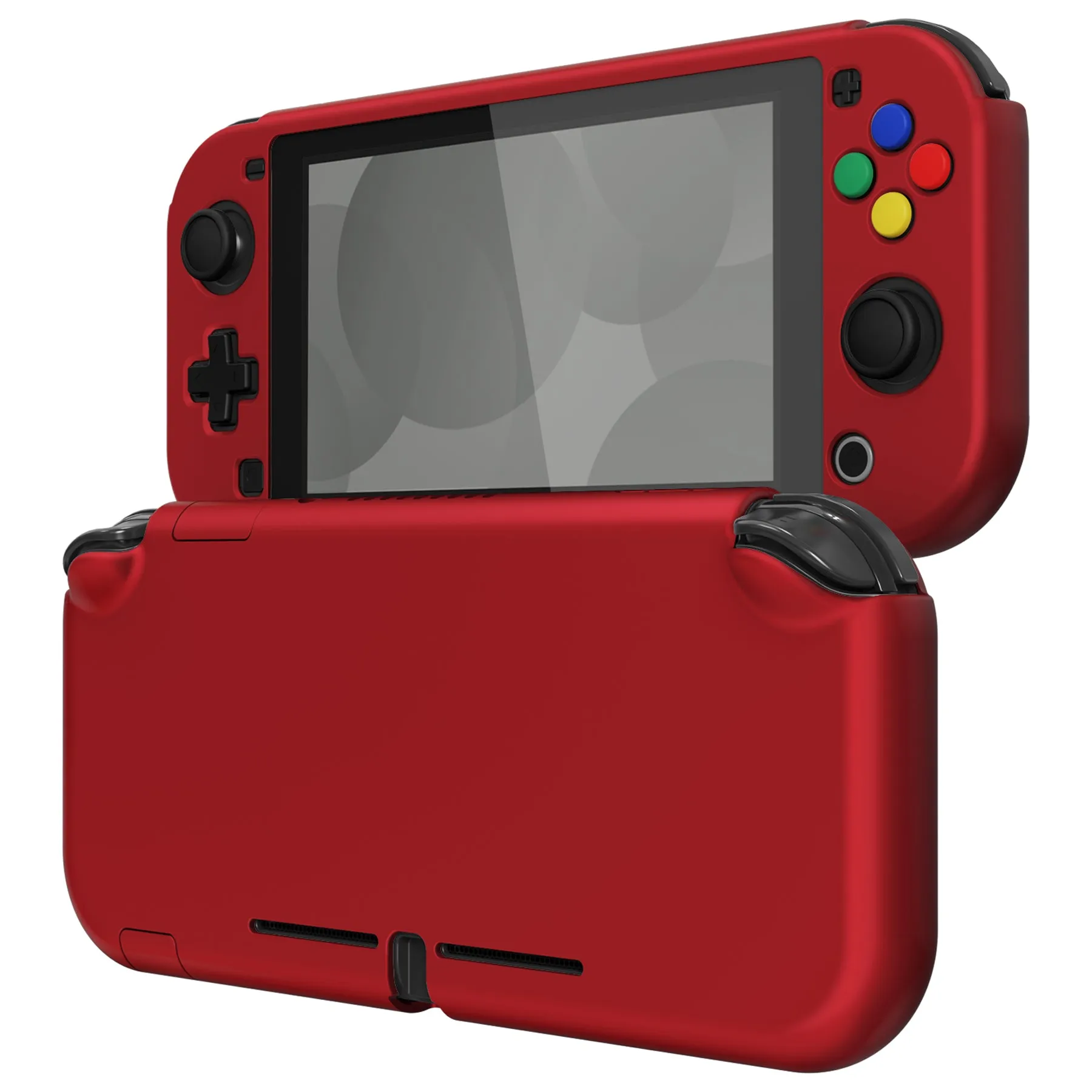 PlayVital Scarlet Red Customized Protective Grip Case for NS Switch Lite, Hard Cover Protector for NS Switch Lite - 1 x Black Border Tempered Glass Screen Protector Included - YYNLP003