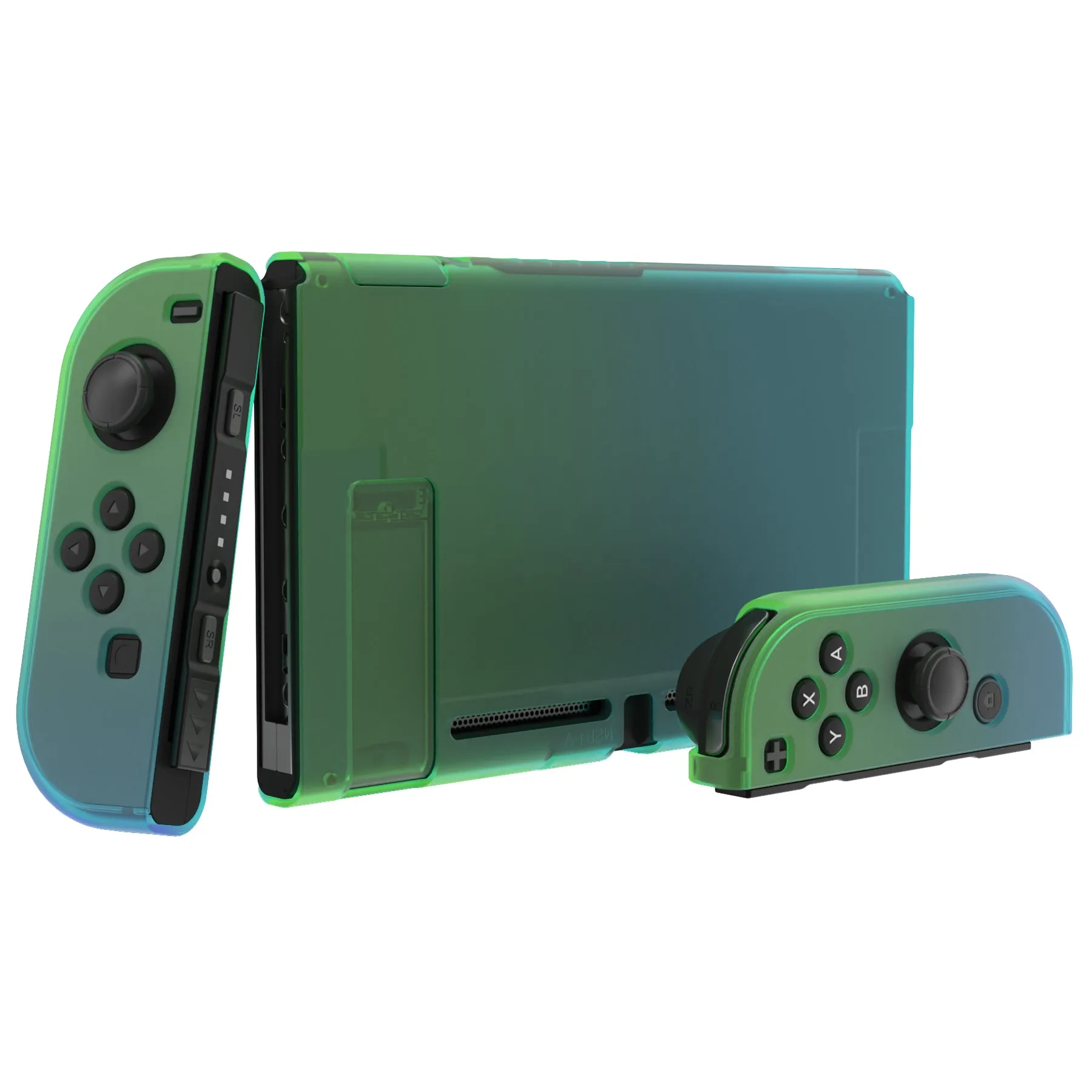 PlayVital UPGRADED Glossy Dockable Case Grip Cover for NS Switch, Ergonomic Protective Case for NS Switch, Separable Protector Hard Shell for Joycon - Gradient Translucent Green Blue - ANSP3009V2