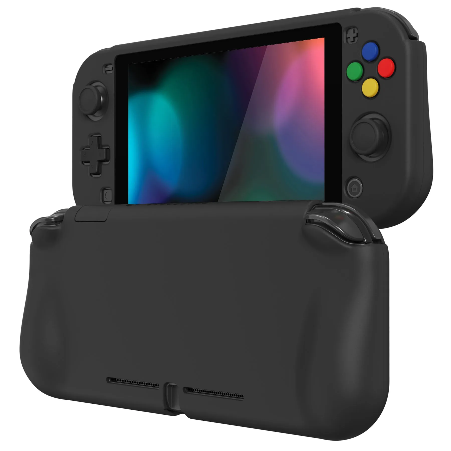 PlayVital ZealProtect Glossy Protective Case for Nintendo Switch Lite, Hard Shell Ergonomic Grip Cover for Switch Lite w/Screen Protector & Thumb Grip Caps & Button Caps - Black - PSLYP3007