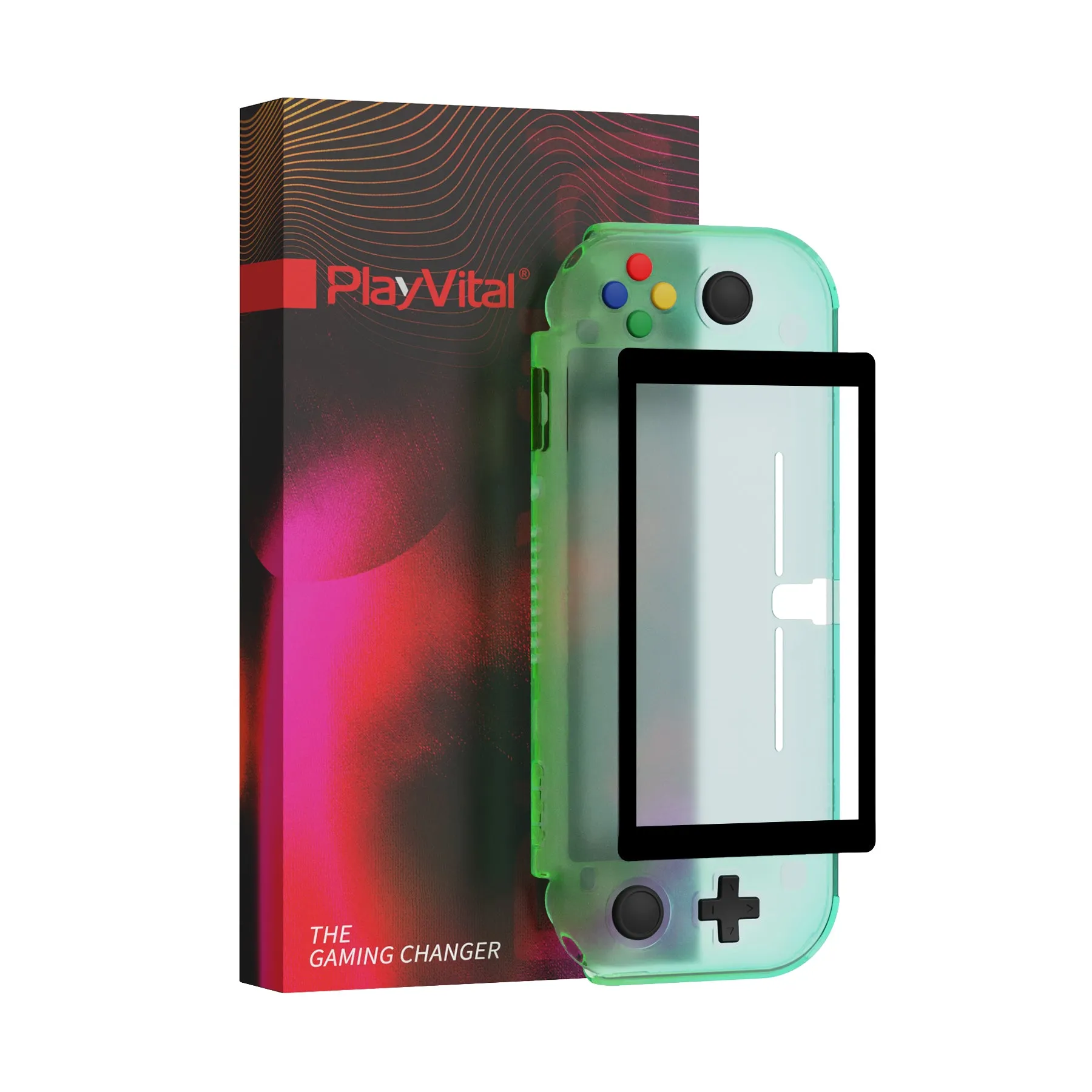 PlayVital ZealProtect Protective Case for Nintendo Switch Lite, Hard Shell Ergonomic Grip Cover for Switch Lite w/Screen Protector & Thumb Grip Caps & Button Caps - Gradient Translucent Green Blue - PSLYP3013