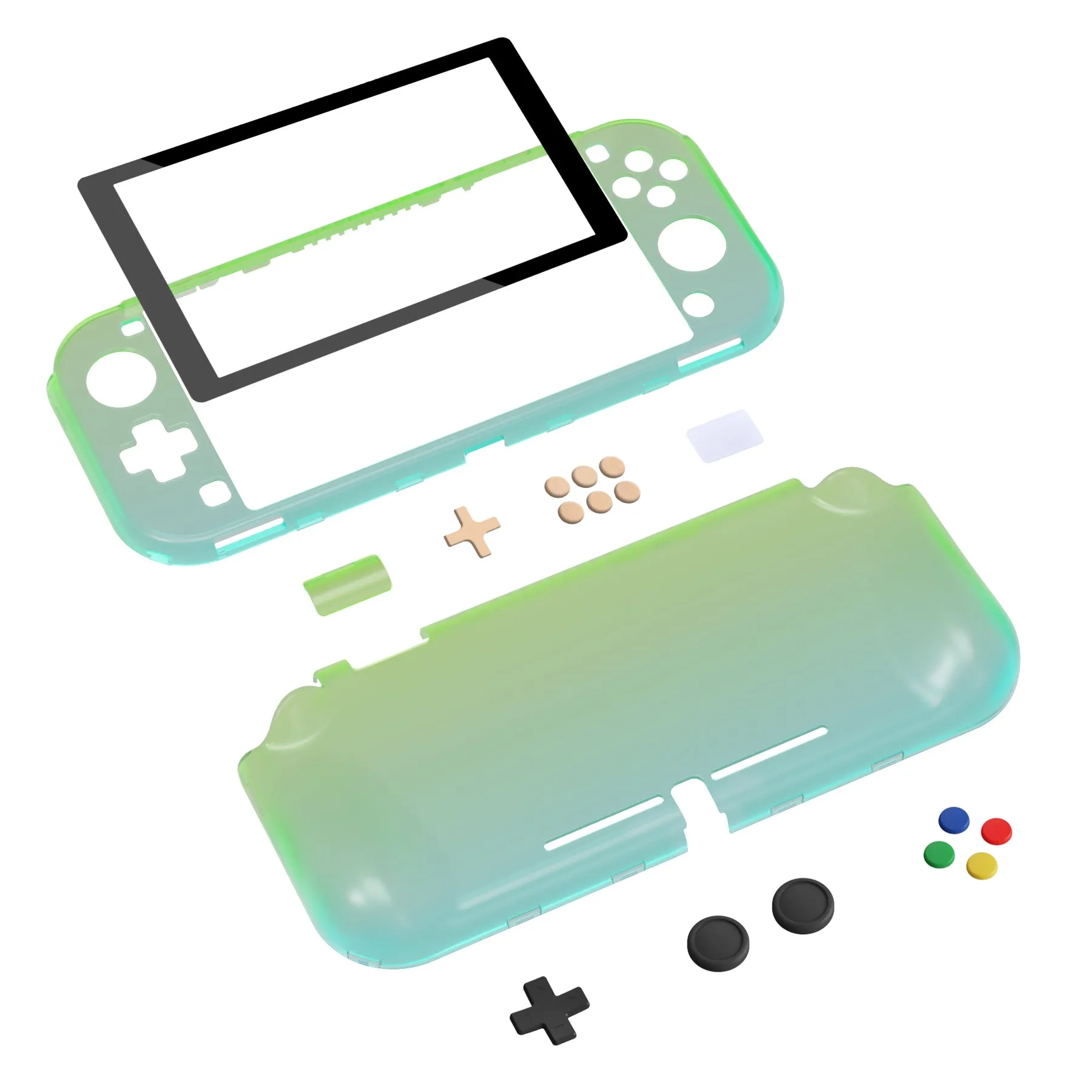 PlayVital ZealProtect Protective Case for Nintendo Switch Lite, Hard Shell Ergonomic Grip Cover for Switch Lite w/Screen Protector & Thumb Grip Caps & Button Caps - Gradient Translucent Green Blue - PSLYP3013