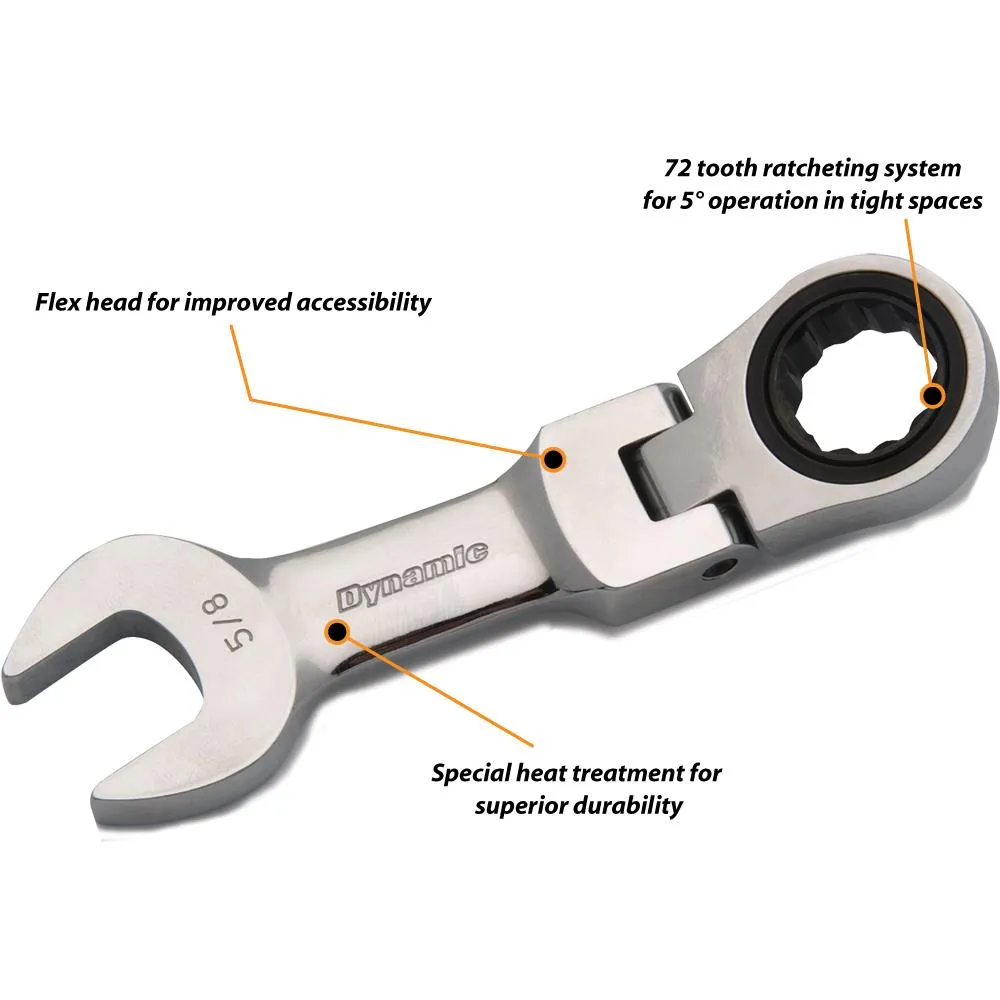 SAE Stubby Flex Head Ratcheting Wrenches