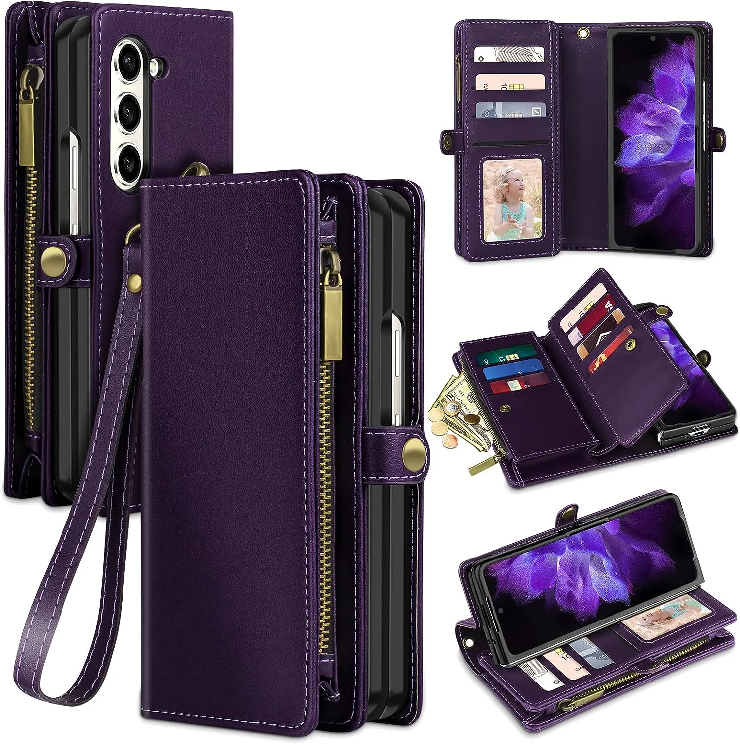 Samsung Galaxy Z Fold 5 Case Wallet Magnetic Closure 360 Full Shockproof Phone Cover