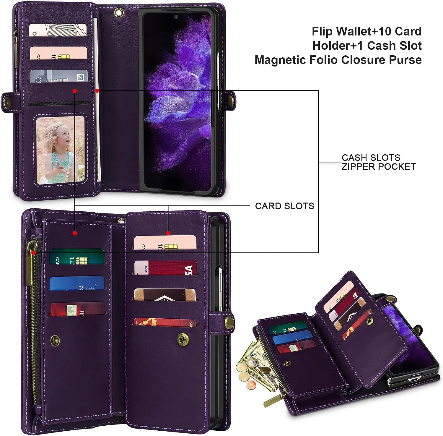 Samsung Galaxy Z Fold 5 Case Wallet Magnetic Closure 360 Full Shockproof Phone Cover