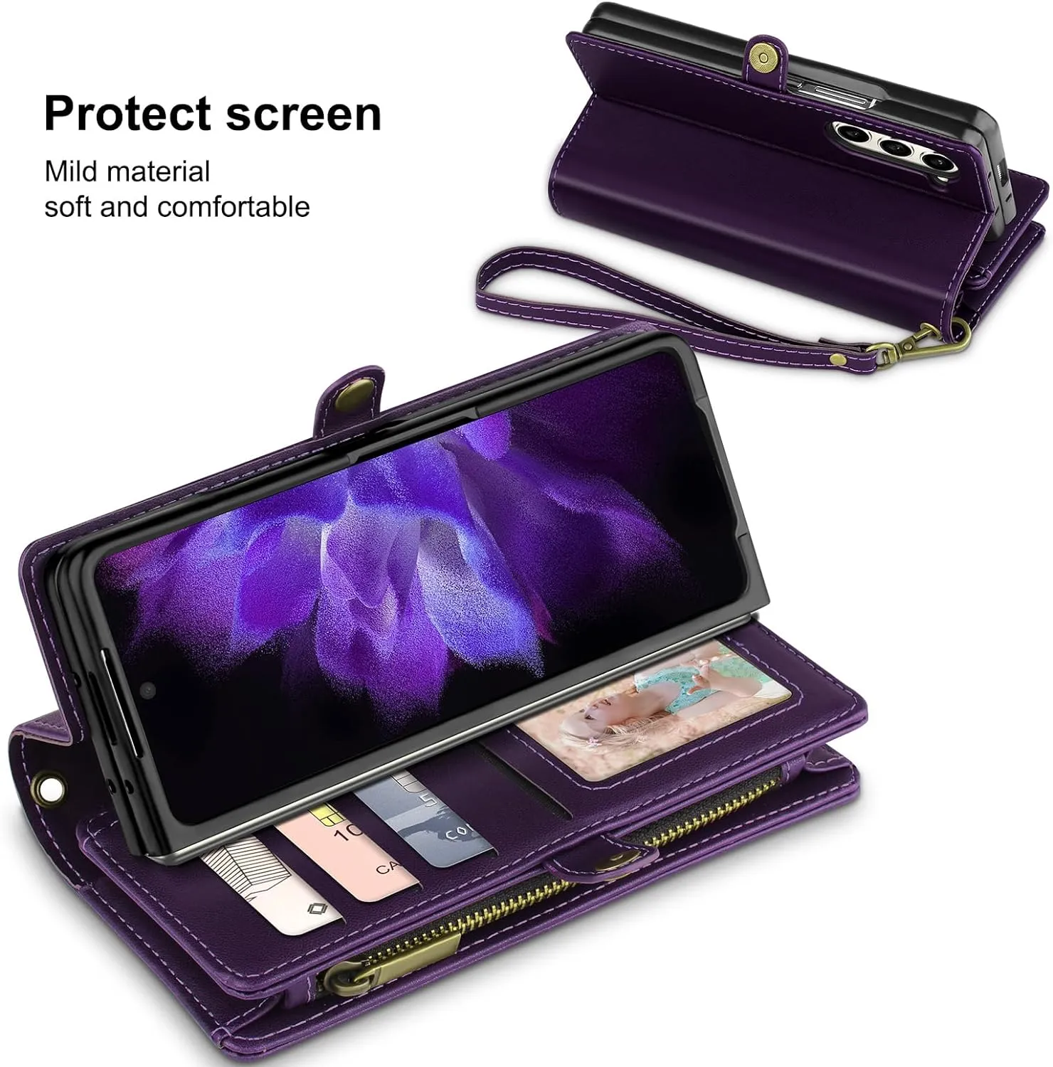 Samsung Galaxy Z Fold 5 Case Wallet Magnetic Closure 360 Full Shockproof Phone Cover