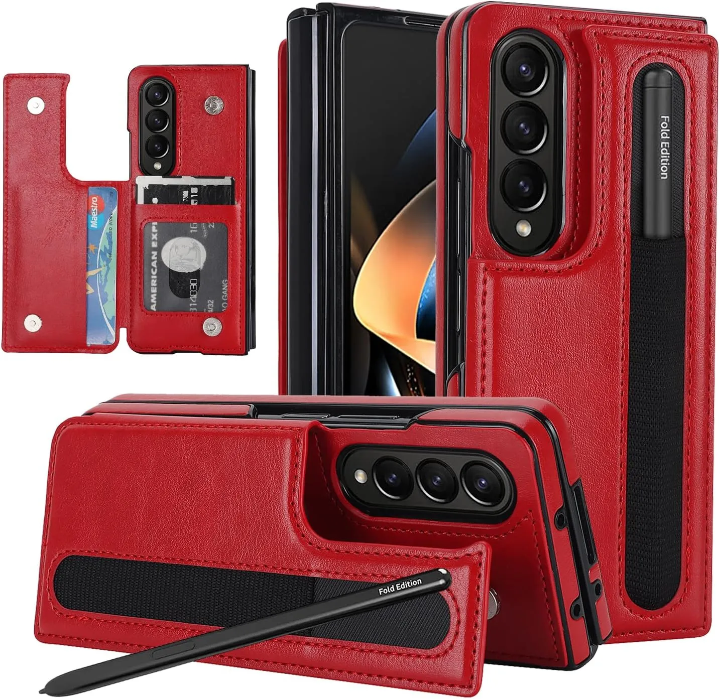 Samsung Galaxy Z Fold 5 Wallet Case S Pen Holder Crossbody Lanyard Strap Wrist Stylish Protective Cover