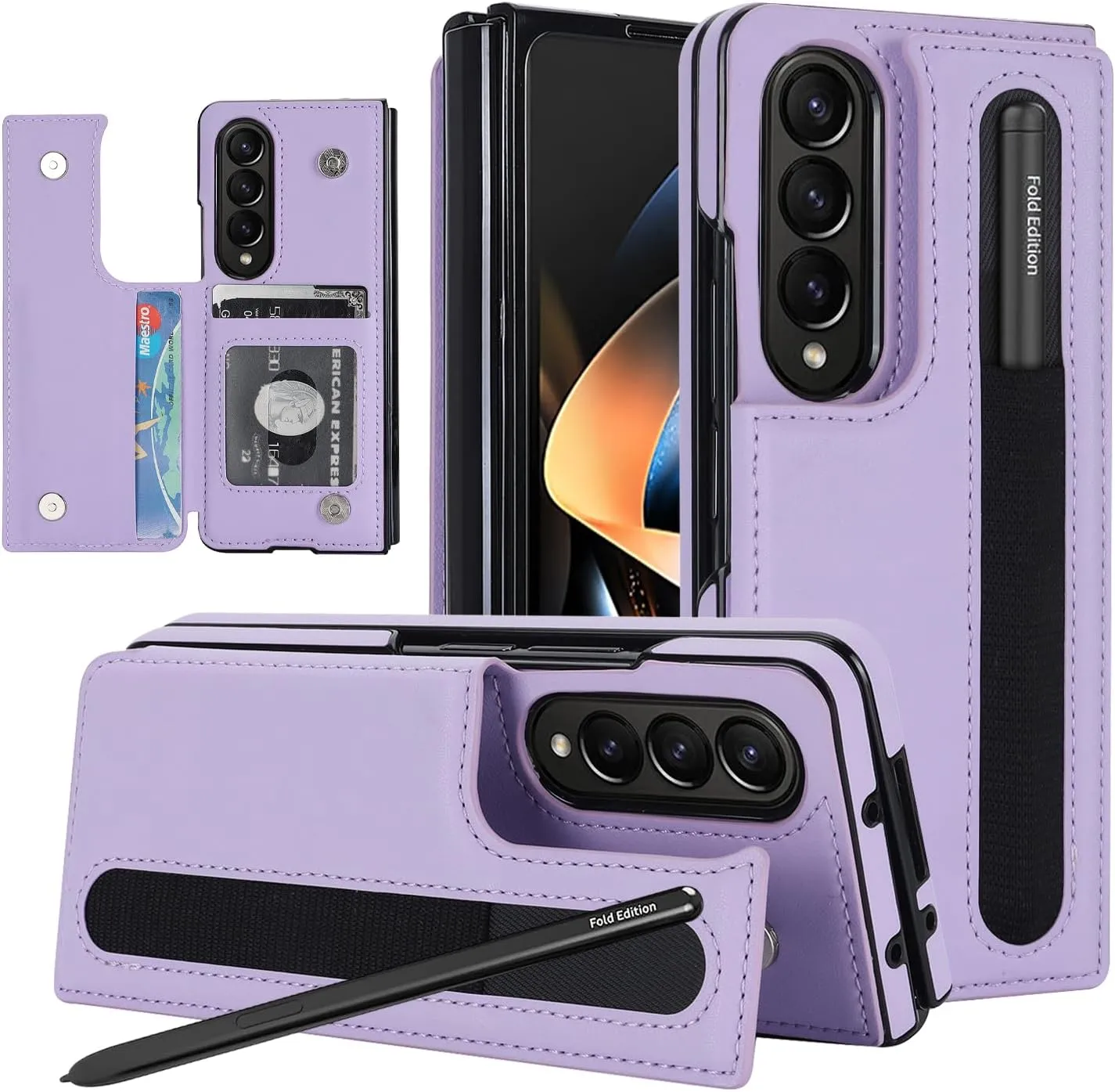 Samsung Galaxy Z Fold 5 Wallet Case S Pen Holder Crossbody Lanyard Strap Wrist Stylish Protective Cover