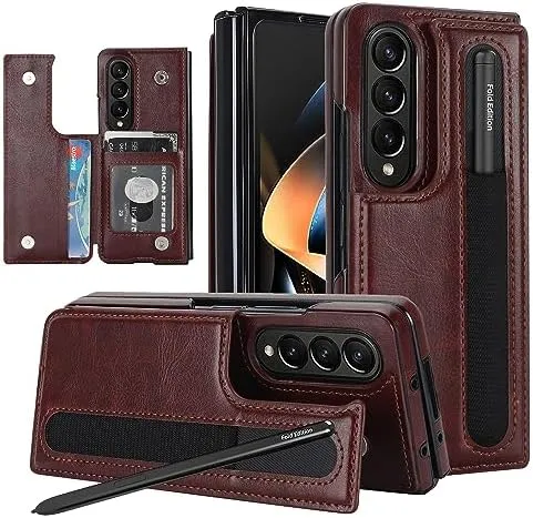 Samsung Galaxy Z Fold 5 Wallet Case S Pen Holder Crossbody Lanyard Strap Wrist Stylish Protective Cover