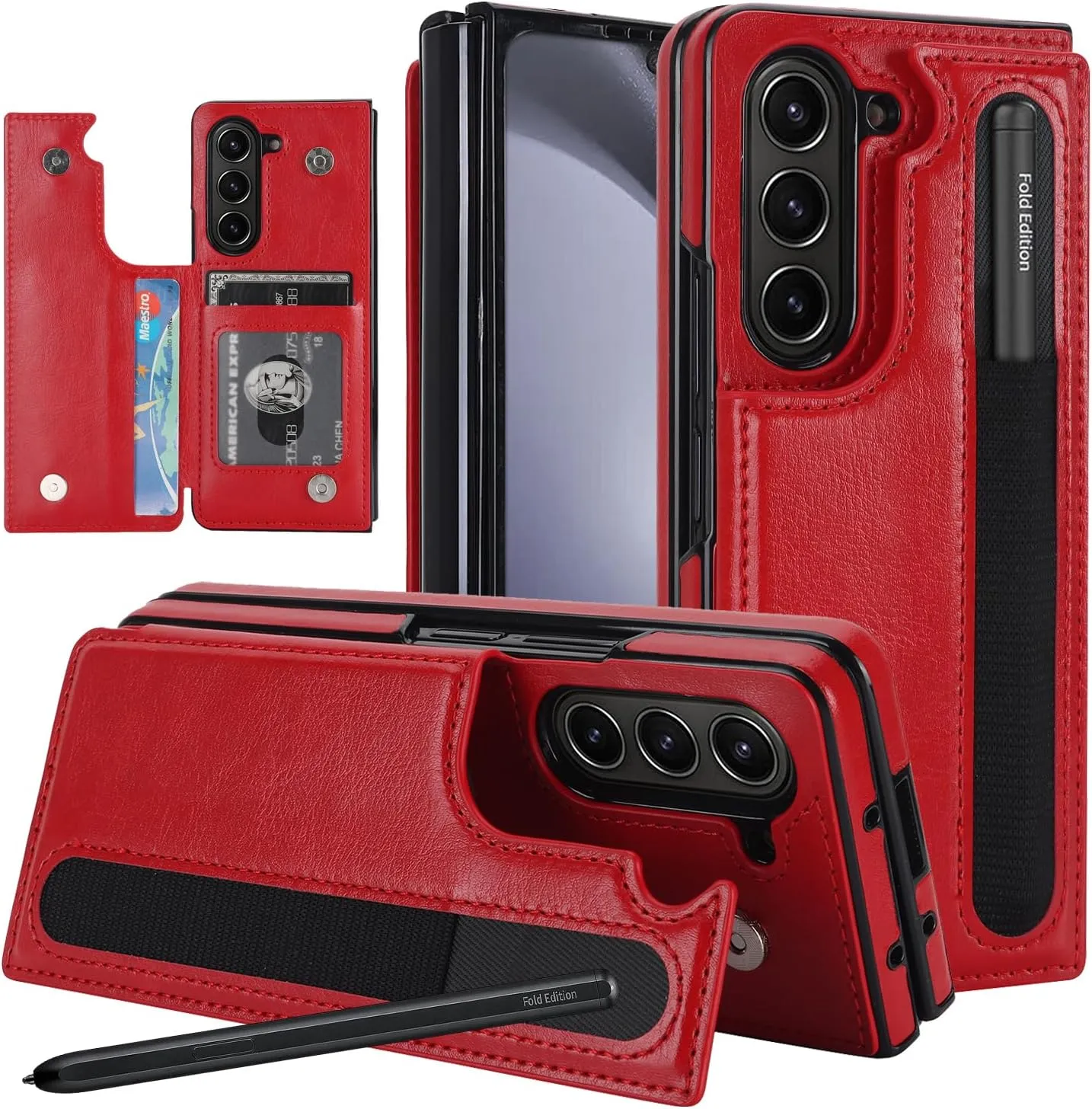 Samsung Galaxy Z Fold 5 Wallet Case S Pen Holder Crossbody Lanyard Strap Wrist Stylish Protective Cover