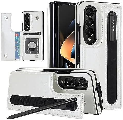 Samsung Galaxy Z Fold 5 Wallet Case S Pen Holder Crossbody Lanyard Strap Wrist Stylish Protective Cover