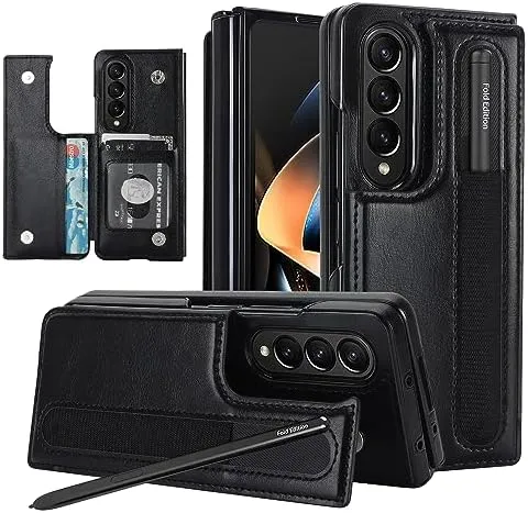 Samsung Galaxy Z Fold 5 Wallet Case S Pen Holder Crossbody Lanyard Strap Wrist Stylish Protective Cover