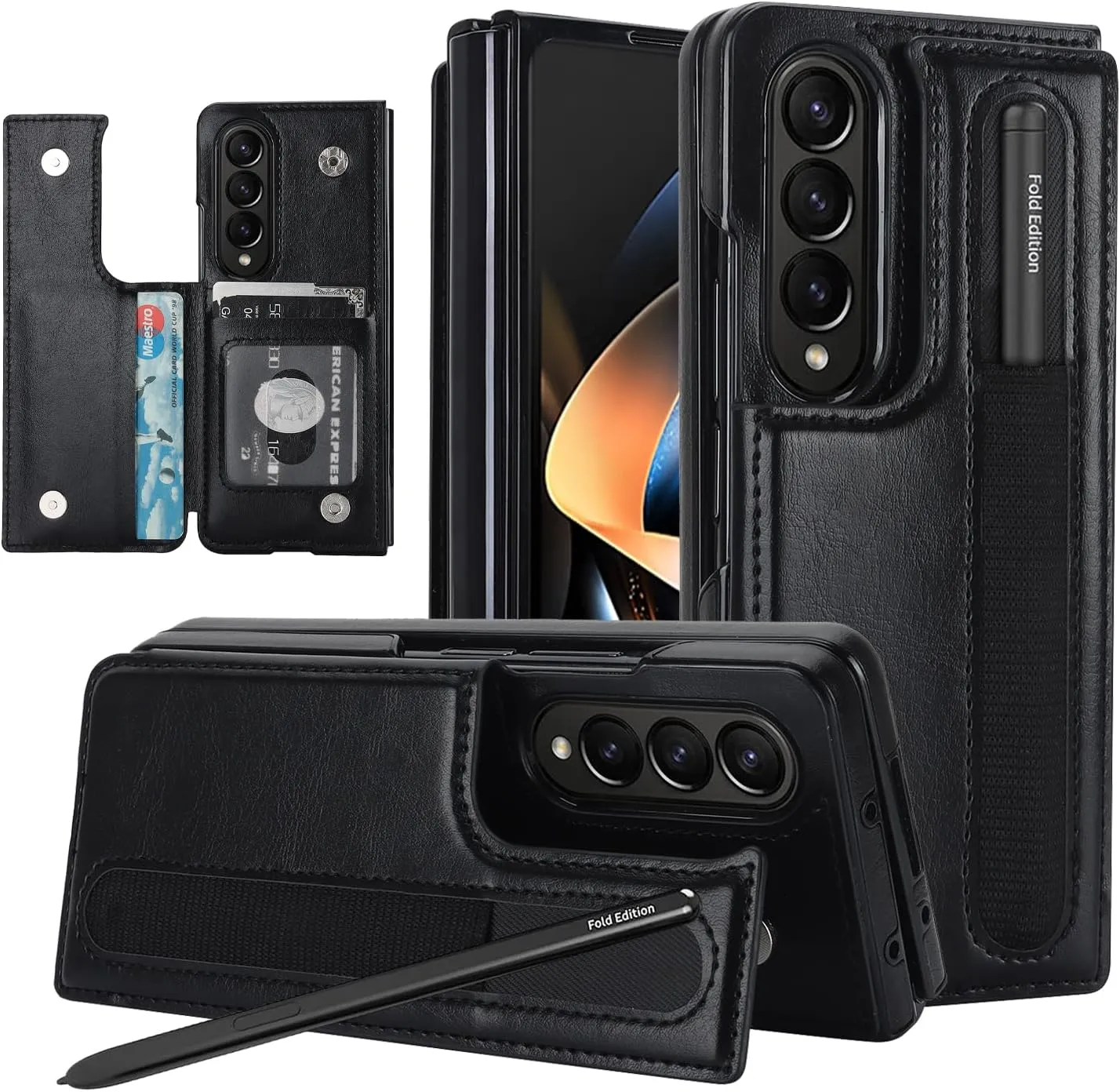 Samsung Galaxy Z Fold 5 Wallet Case S Pen Holder Crossbody Lanyard Strap Wrist Stylish Protective Cover