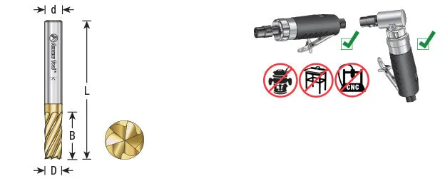 SB Burrs Cylindrical with End Non-Ferrous Burr Bit | 1⁄4 Dia x 5⁄8 x 1⁄4 Shank | BURS-082NF | 738685882009