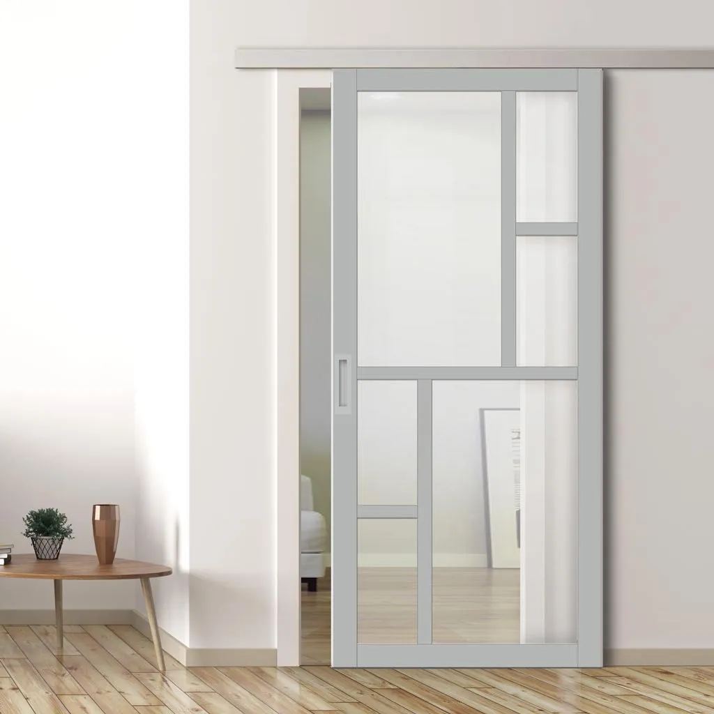 Single Sliding Door & Premium Wall Track - Eco-Urban® Cairo 6 Pane Door DD6419G Clear Glass - 6 Colour Options