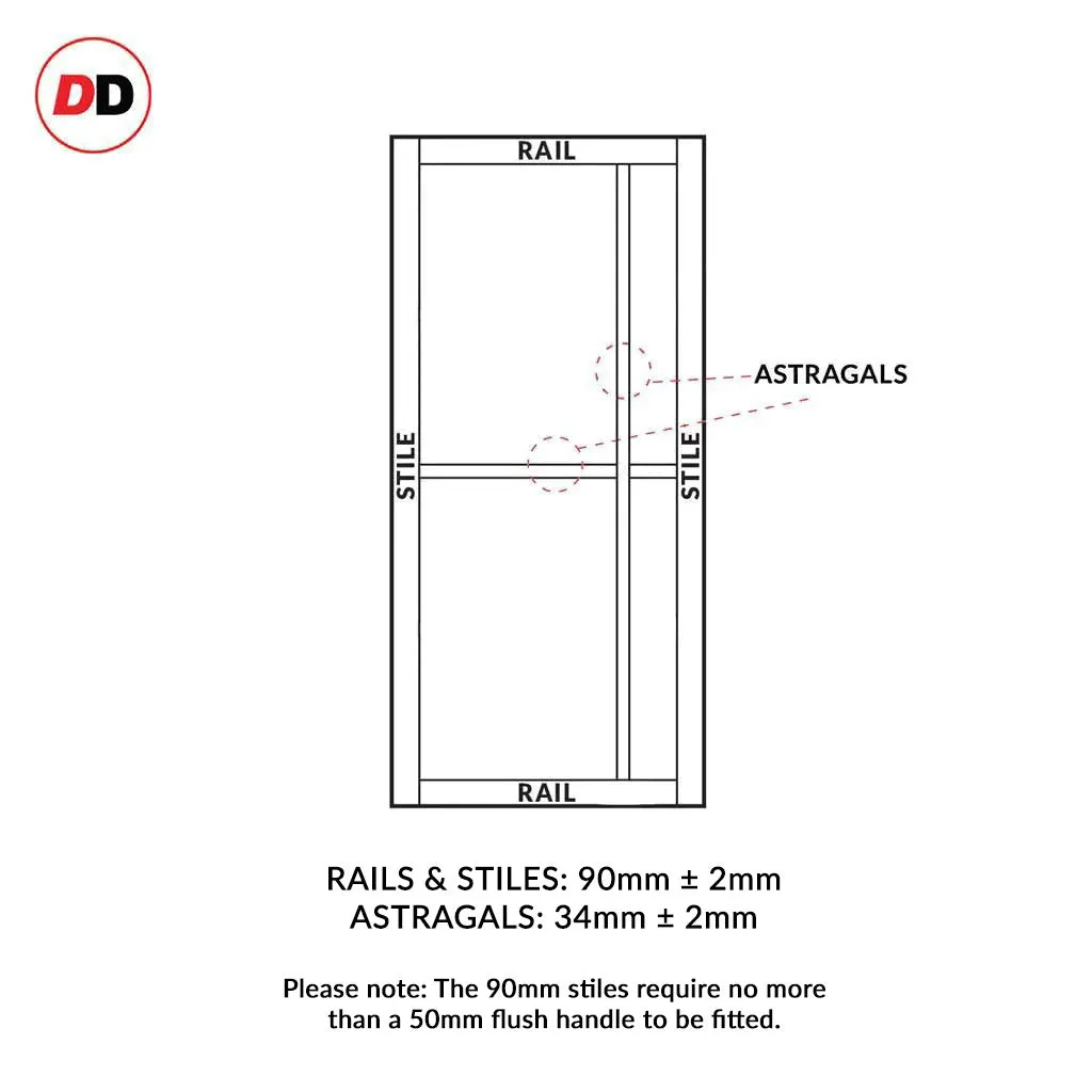 Single Sliding Door & Premium Wall Track - Eco-Urban® Marfa 4 Pane Door DD6313SG - Frosted Glass - 6 Colour Options