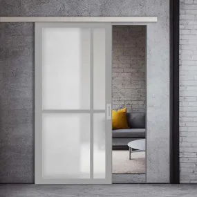 Single Sliding Door & Premium Wall Track - Eco-Urban® Marfa 4 Pane Door DD6313SG - Frosted Glass - 6 Colour Options