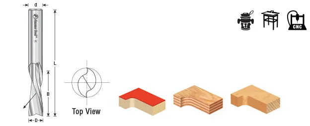 Spiral Plunge Down-Cut CNC Router Bit | 1⁄2 Dia x 1 1⁄4 x 1⁄2" Shank | 46206 | 738685862063