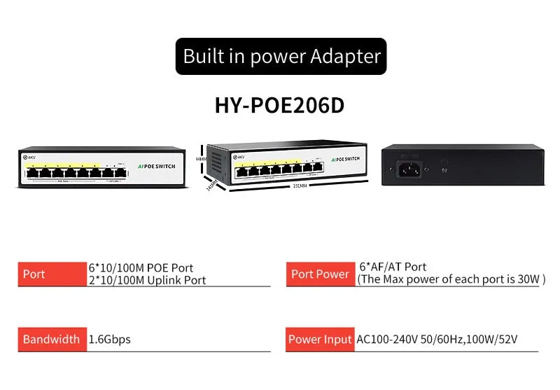 STEAMEMO 48V Active POE Switch GIgabit Network Switch With SFP 10/100/1000Mbps For IP Camera/Wireless AP/Wifi Router/CCTV