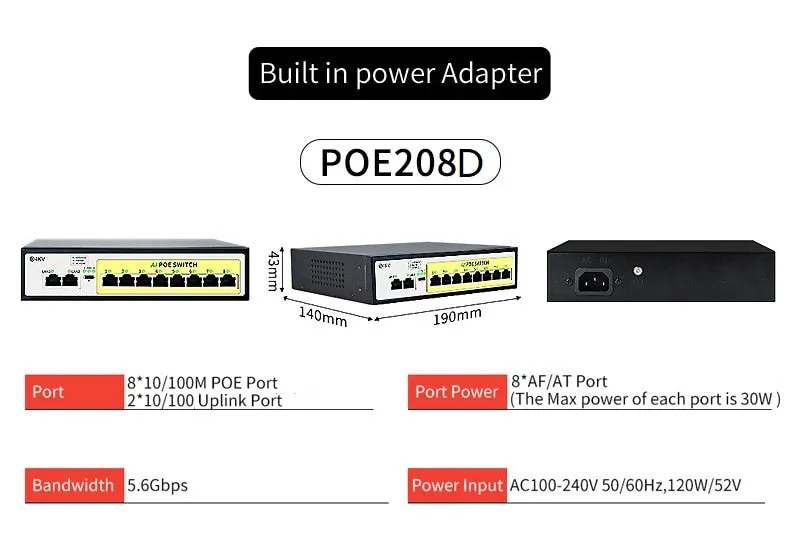 STEAMEMO 48V Active POE Switch GIgabit Network Switch With SFP 10/100/1000Mbps For IP Camera/Wireless AP/Wifi Router/CCTV