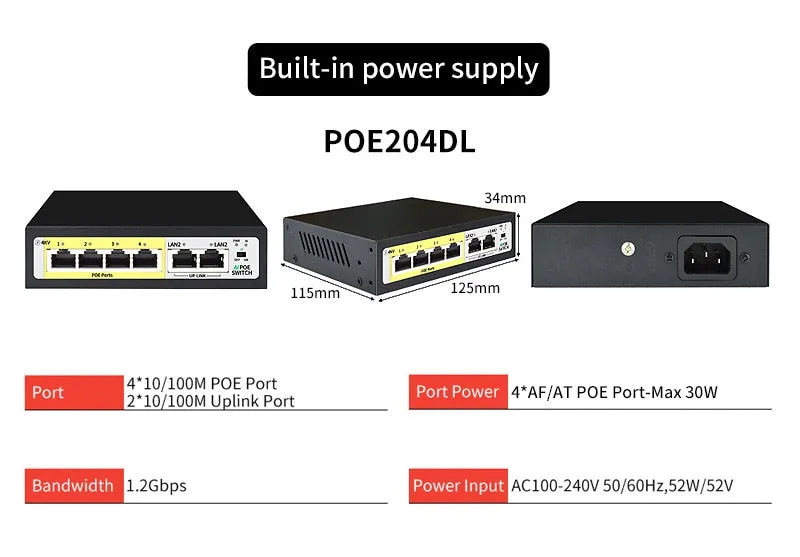 STEAMEMO 48V Active POE Switch GIgabit Network Switch With SFP 10/100/1000Mbps For IP Camera/Wireless AP/Wifi Router/CCTV