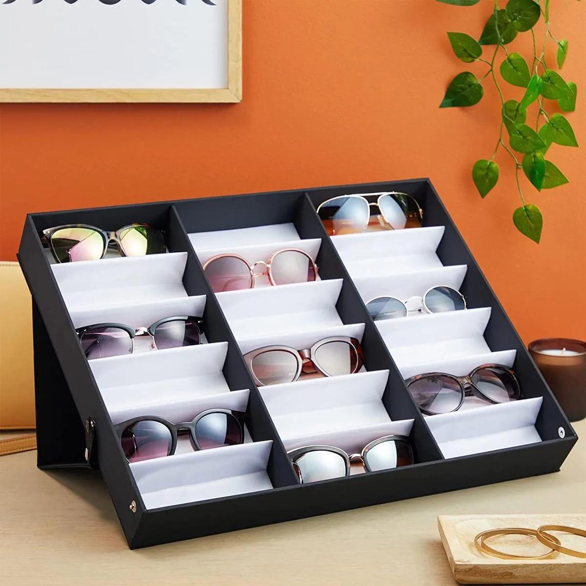 Sunglasses Display Case 18 Slot for Women and Men, Eyeglass Storage Case for Multiple Glasses, Eyewear Holder for Dresser, Closet, Travel