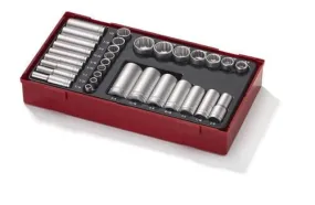 Teng Tools 32 Piece 1/4 Inch & 3/8 Inch Drive 12 Point SAE Shallow & Deep Chrome Vanadium Socket Set | Mechanic Tools | Hand Tools - TTAF3212