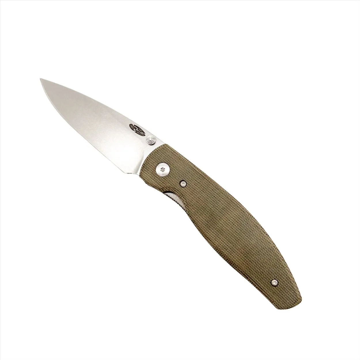 Three Rivers Mfg ATOM 3.5" Tumbled CPM-MagnaCut OD Green Micarta 3D Contoured Scales