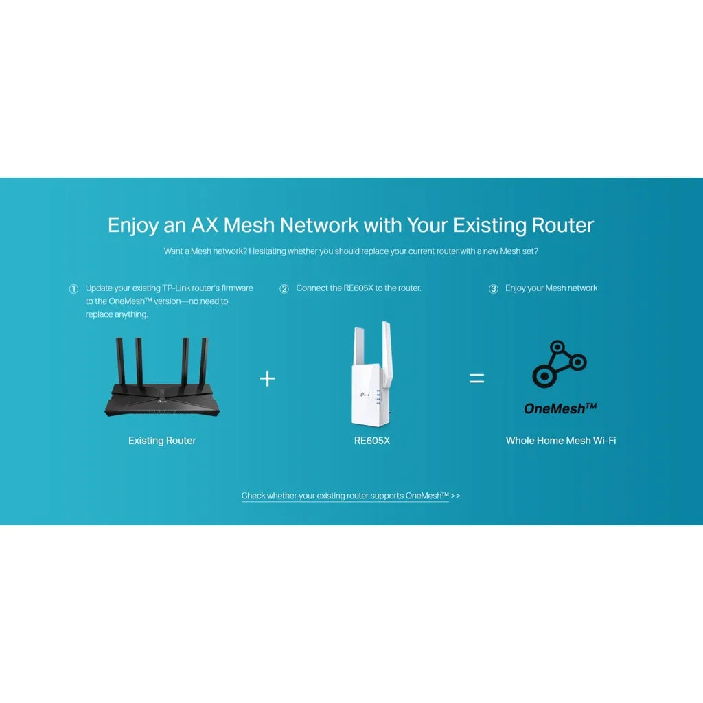 TP-Link RE605X AX1800 WiFi 6 Dual Band Range Extender Repeater OneMesh Access Point