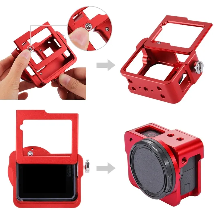 [US Warehouse] PULUZ Housing Shell CNC Aluminum Alloy Protective Cage with Insurance Frame & 52mm UV Lens for GoPro HERO(2018) /7 Black /6 /5(Red)