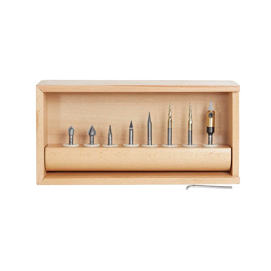 V' Carving CNC Router Bit Collection | 8 Piece | 1⁄4 Shank | AMS-128 | 738685128886